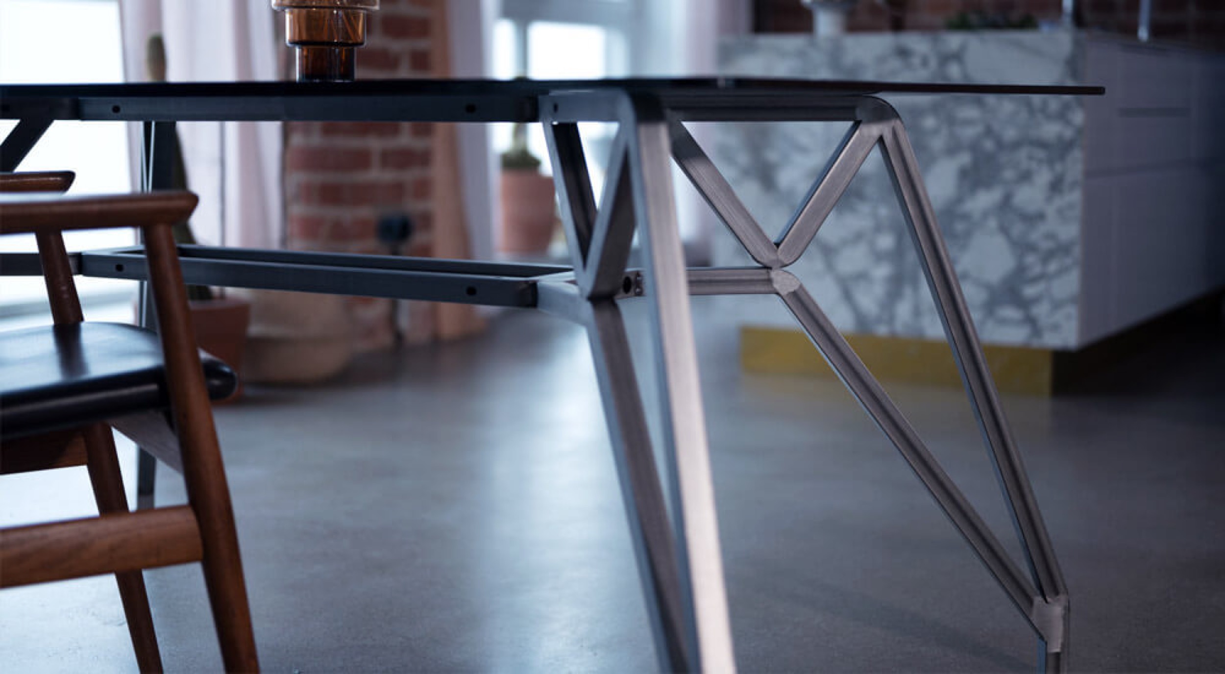designer tisch industrial glas